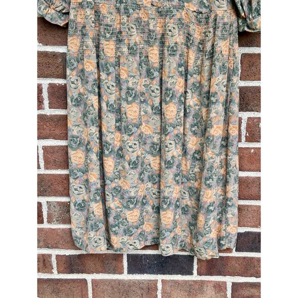Vintage 1980s Taurus II Floral Print Dress Lace Collar Long Sleeve Drop Waist - Picture 4 of 15